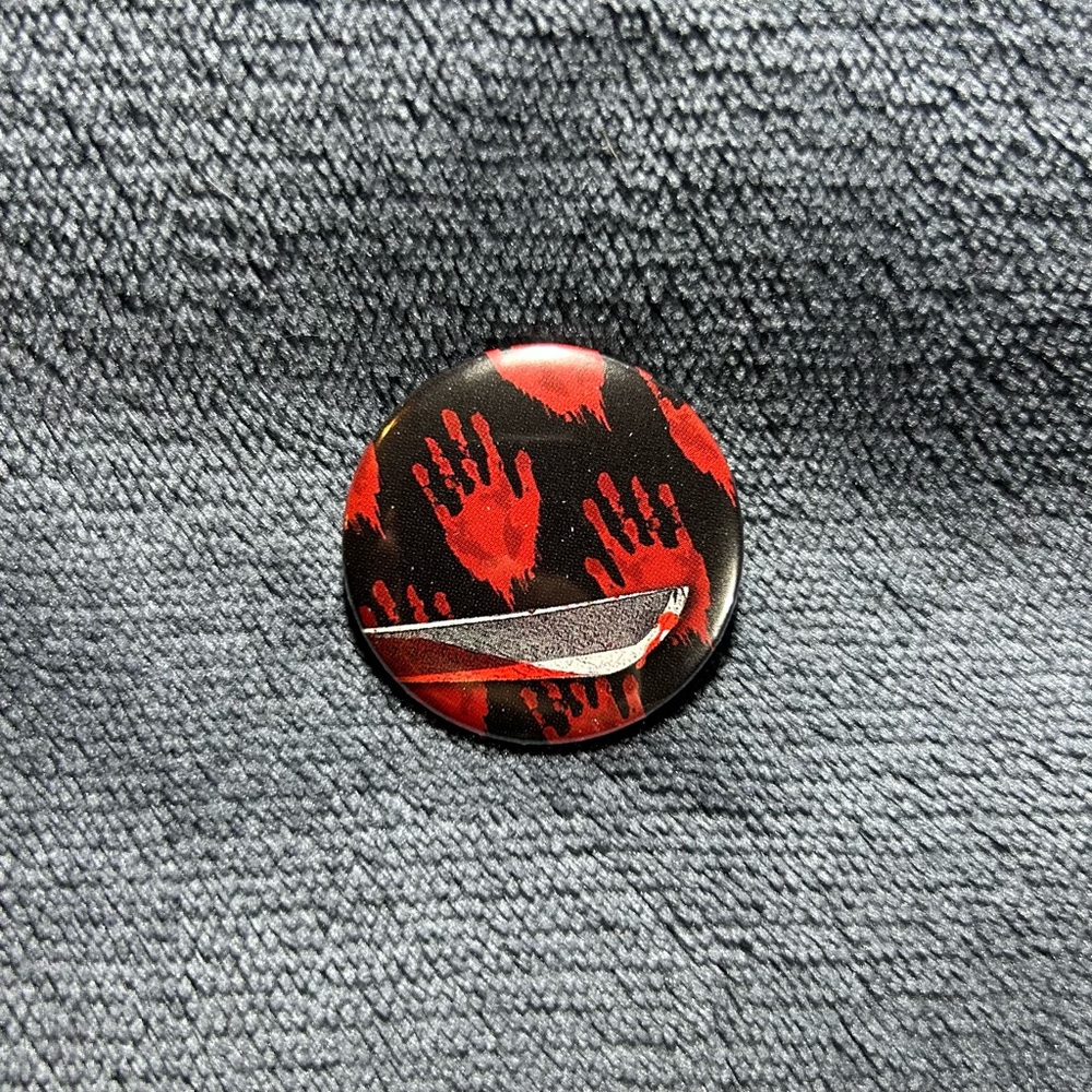 Machete with Bloody Handprints - 1 Button (Handmade)